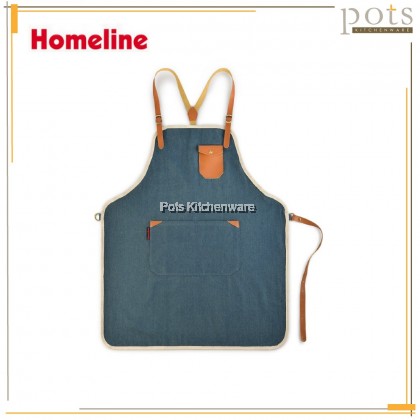 Homeline Stylish Unisex Denim Jeans Barista Apron Waiter Apron with Leather Straps 牛仔布围裙 - L0323