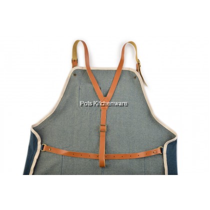 Homeline Stylish Unisex Denim Jeans Barista Apron Waiter Apron with Leather Straps 牛仔布围裙 - L0323