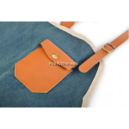 Homeline Stylish Unisex Denim Jeans Barista Apron Waiter Apron with Leather Straps 牛仔布围裙 - L0323