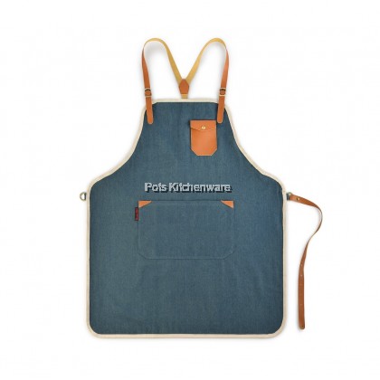 Homeline Stylish Unisex Denim Jeans Barista Apron Waiter Apron with Leather Straps 牛仔布围裙 - L0323
