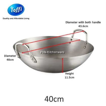 Toffi High Quality Stainless Steel Double Ear Frying Wok Fry Pan Kuali 不锈钢双耳炒锅 (34cm/36cm/38cm/40cm) - C1634M