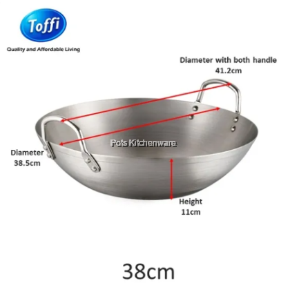 Toffi High Quality Stainless Steel Double Ear Frying Wok Fry Pan Kuali 不锈钢双耳炒锅 (34cm/36cm/38cm/40cm) - C1634M