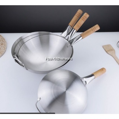 Toffi Stainless Steel Deep Chinese Wok with Wooden Handle Kuali 不锈钢木柄炒锅 (32cm/34cm/36cm/38cm/40cm) - C1032M