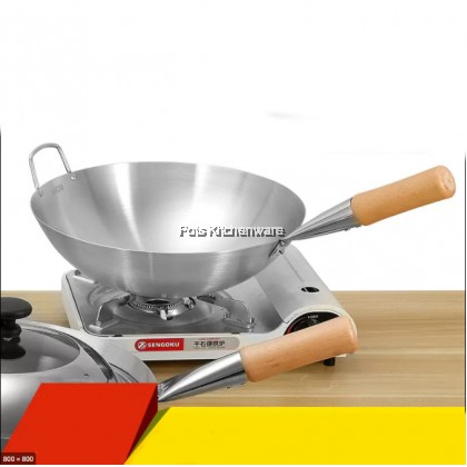 Toffi Stainless Steel Deep Chinese Wok with Wooden Handle Kuali 不锈钢木柄炒锅 (32cm/34cm/36cm/38cm/40cm) - C1032M