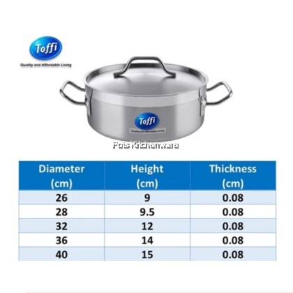 TOFFI 3 Layers Stainless Steel Casserole Pot 2 Handle with Lid- C5500