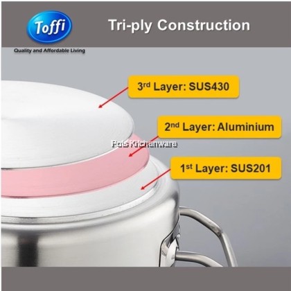 TOFFI 3 Layers Stainless Steel Casserole Pot 2 Handle with Lid- C5500