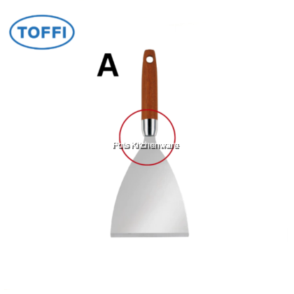 Toffi Stainless Steel Scraper Wooden Handle / Slope Burger Scrapper Spatula Shovel Tepanyaki Turner
