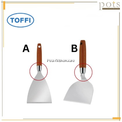 Toffi Stainless Steel Scraper Wooden Handle / Slope Burger Scrapper Spatula Shovel Tepanyaki Turner