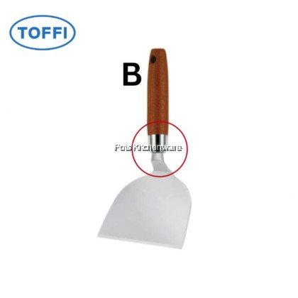 Toffi Stainless Steel Scraper Wooden Handle / Slope Burger Scrapper Spatula Shovel Tepanyaki Turner