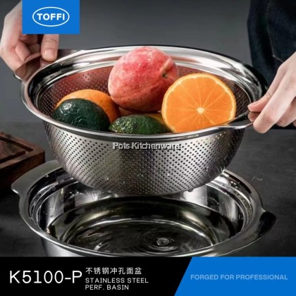 Toffi SUS201 Stainless Steel Bowl Basin Strainer Colander with handle- K5100