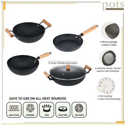 Ringo Home Premium Nitrided Iron Black Steel Wok / Frypan | No Coating | Fast Heating | Compatible with All Stovetops Ringo Home Premium Nitrided Iron Black Steel Wok / Frypan | No Coating | Fast Heating | Compatible with All Stovetops