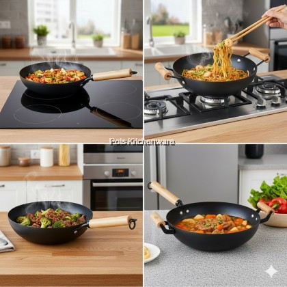 Ringo Home Premium Nitrided Iron Black Steel Wok / Frypan | No Coating | Fast Heating | Compatible with All Stovetops Ringo Home Premium Nitrided Iron Black Steel Wok / Frypan | No Coating | Fast Heating | Compatible with All Stovetops