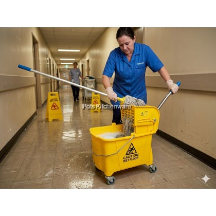 20L Mop Bucket with wringer & roller Baldi mop dengan pemerah手压式家用商用榨水车P00-S2020