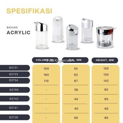 Acrylic Condiment Bottle Spices Pepper Spices Sauce Container Food Transparent Bottle Botol Perencah Rempah 胡椒盐酱油罐-B3700