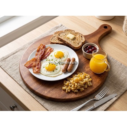 Natural Wood Round Serving Plate Tray W/Hdl Dulang Bulat Kayu Semula Jadi 实木圆形托盘-W00-B902010M