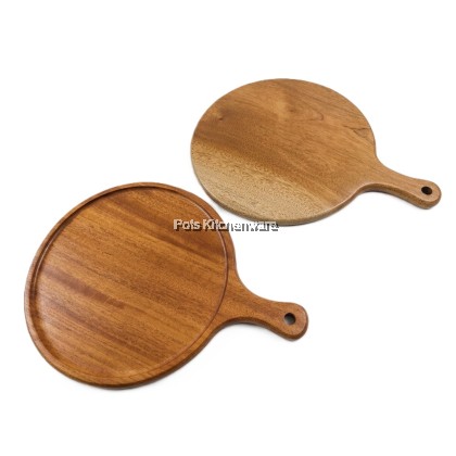 Natural Wood Round Serving Plate Tray W/Hdl Dulang Bulat Kayu Semula Jadi 实木圆形托盘-W00-B902010M