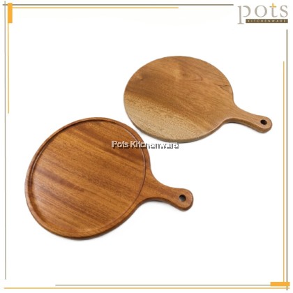 Natural Wood Round Serving Plate Tray W/Hdl Dulang Bulat Kayu Semula Jadi 实木圆形托盘-W00-B902010M