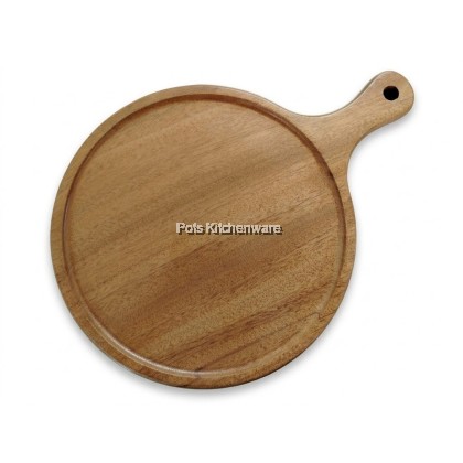 Natural Wood Round Serving Plate Tray W/Hdl Dulang Bulat Kayu Semula Jadi 实木圆形托盘-W00-B902010M