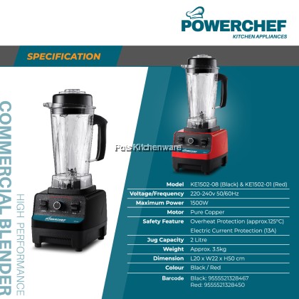 POWERCHEF 1500w Commercial Blender Mesin Pengisar Komersial 商用冰沙机J00-KE1502
