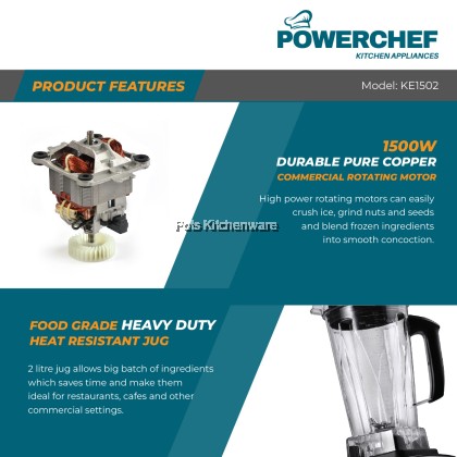 POWERCHEF 1500w Commercial Blender Mesin Pengisar Komersial 商用冰沙机J00-KE1502