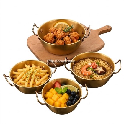 Korean Style Stainless Steel Gold Snack Bowl Double Handle | Mangkuk Emas Hidangan Dessert Buah | 韩式不锈钢金色小吃双耳碗