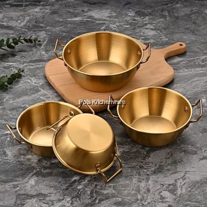 Korean Style Stainless Steel Gold Snack Bowl Double Handle | Mangkuk Emas Hidangan Dessert Buah | 韩式不锈钢金色小吃双耳碗