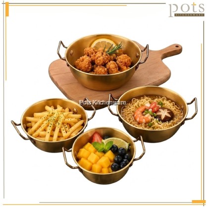 Korean Style Stainless Steel Gold Snack Bowl Double Handle | Mangkuk Emas Hidangan Dessert Buah | 韩式不锈钢金色小吃双耳碗