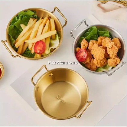 Korean Style Stainless Steel Gold Snack Bowl Double Handle | Mangkuk Emas Hidangan Dessert Buah | 韩式不锈钢金色小吃双耳碗