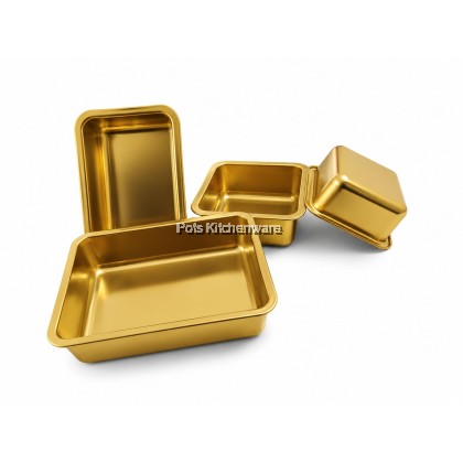 Stainless Steel Gold Rectangular Square Plate for Barbecue Tray Kitchen Dining Table Plates Dulang Pelbagai Guna金色不锈钢长方形餐盘 S00-B901140