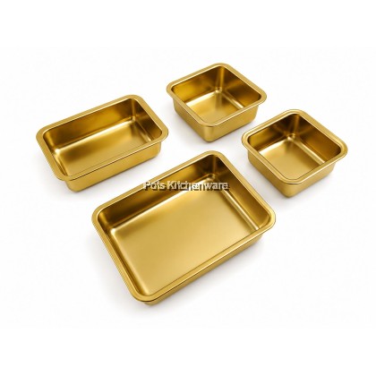 Stainless Steel Gold Rectangular Square Plate for Barbecue Tray Kitchen Dining Table Plates Dulang Pelbagai Guna金色不锈钢长方形餐盘 S00-B901140