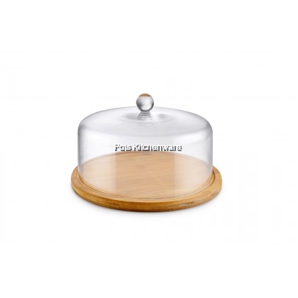 Acrylic Cake Plate Cake Fruit Dessert Food Display Bread Tray with Lid Cover Stand Wooden Square Round - B4150